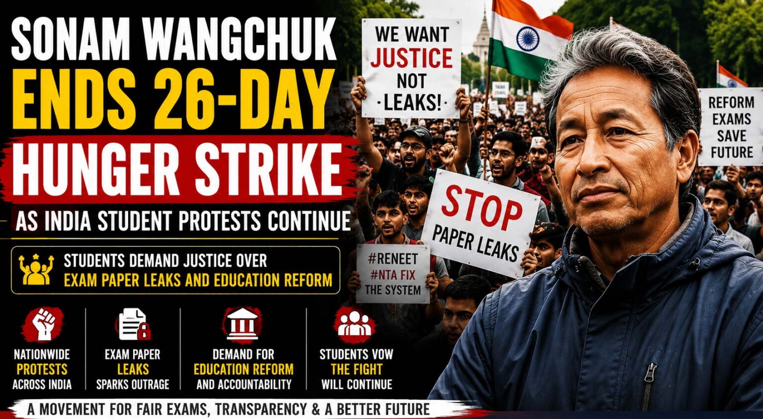 Sonam Wangchuk Ends Hunger Strike as India Student Protests Grow Over Education Reform