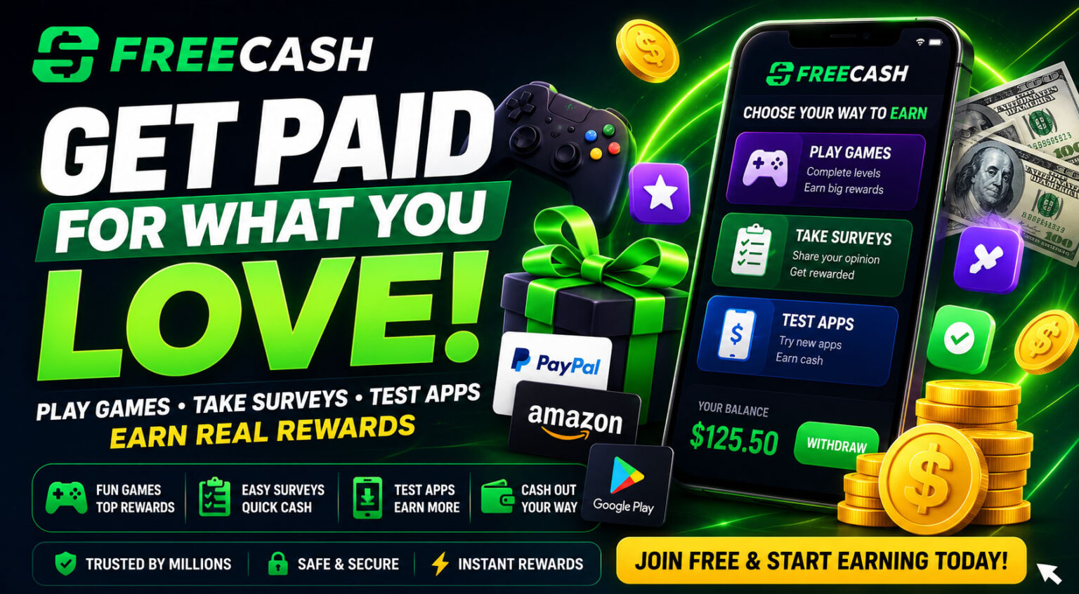 Freecash Offers Get Paid for Games, Surveys and App Testing